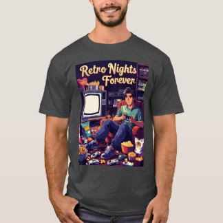Retro Night Gaming Illustratie grappige jongen T-shirt