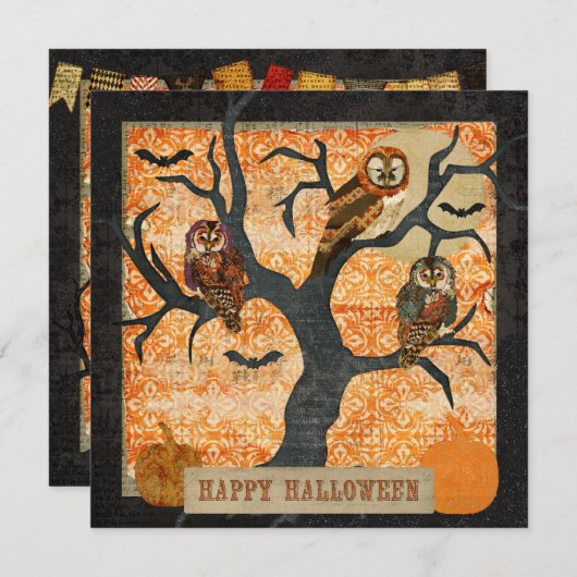 Retro Night Owls Halloween Invitation Kaart (Voorkant / Achterkant)