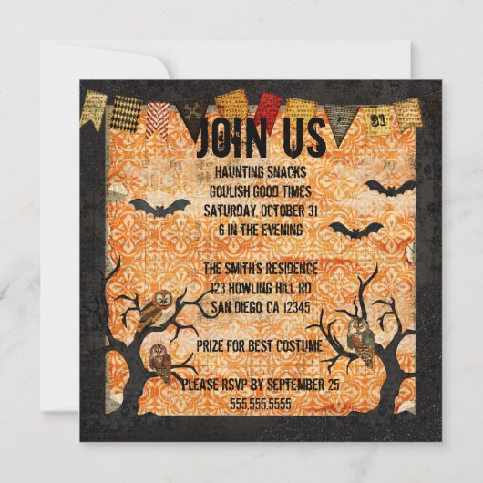 Retro Night Owls Halloween Invitation Kaart (Achterkant)