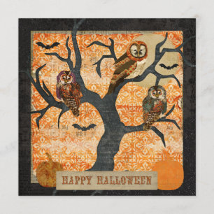 Retro Night Owls Halloween Invitation Kaart