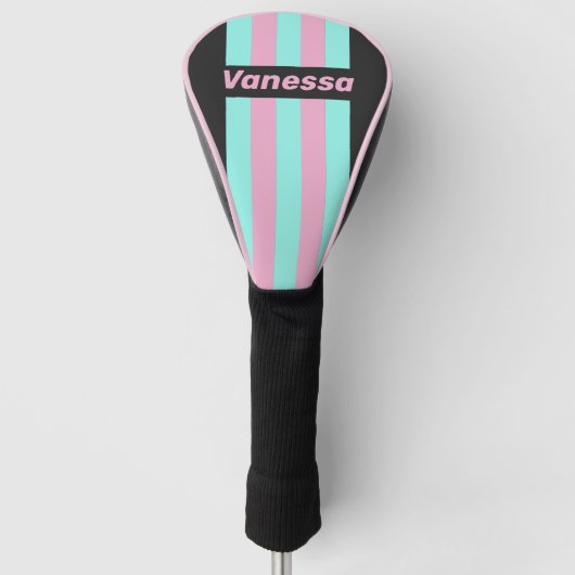 Retro Night Prism Pin Strepen met Naam Golfheadcover (Voorkant)