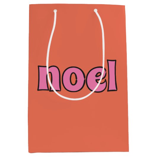 Retro Noel Bericht jaren '70 Lettering Roze Sinaas Medium Cadeauzakje (Voorkant)
