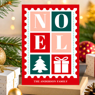 Retro Noel Kerst Postzegel Feestdagen Kaart