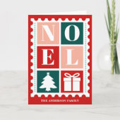 Retro Noel Kerst Postzegel Feestdagen Kaart (Voorkant)
