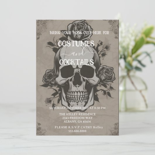 Retro noodlijdend skelet Halloween Party Bash Kaart (Staand voorkant)