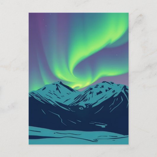 Retro Noorderlicht Aurora Borealis Berg Briefkaart (Voorkant)