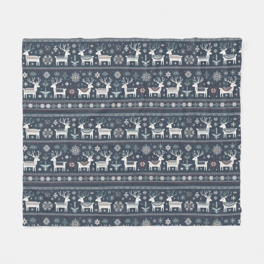 Retro Noordse rendierpatroon Fleece Deken (Voorkant (Horizontaal))