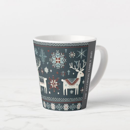 Retro Noordse rendierpatroon Latte Mok (Rechterhoek)