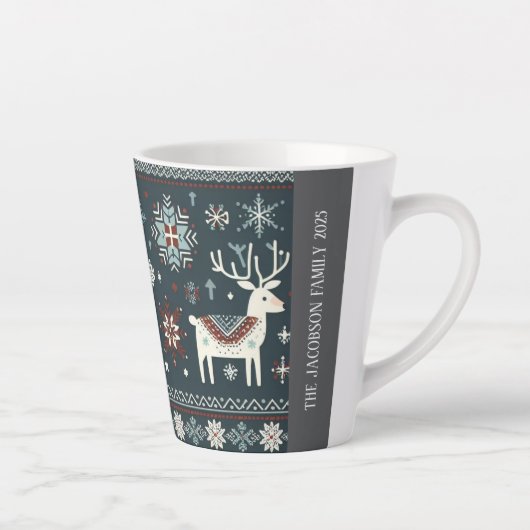 Retro Noordse rendierpatroon Latte Mok (Rechts)