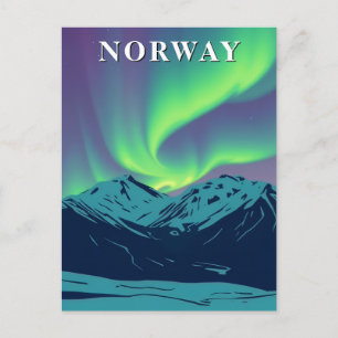 Retro Noorwegen Noorderlicht Aurora Borealis Briefkaart
