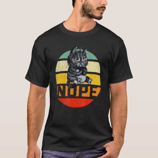 Retro  Nope Lazy Black Cat Pet Owner Man W T-shirt (Voorkant)