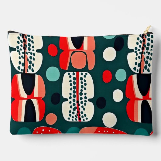 Retro Nordic Pattern op Deep Green Accessoire Bag Etui (Achterkant)