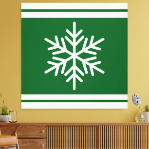 Retro Nordic Snowflake Forest Groene Witte Strepen Canvas Afdruk