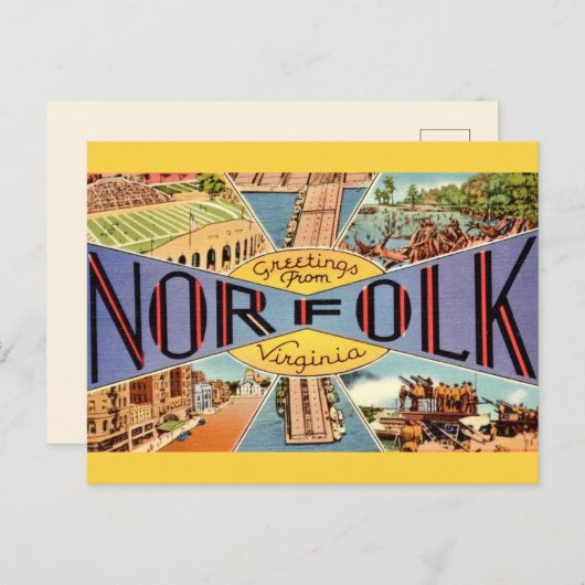 Retro Norfolk VA ansichtkaart Briefkaart (Voorkant / Achterkant)