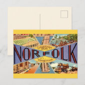 Retro Norfolk VA Briefkaart (Voorkant / Achterkant)