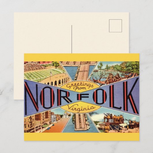 Retro Norfolk VA Briefkaart (Voorkant / Achterkant)