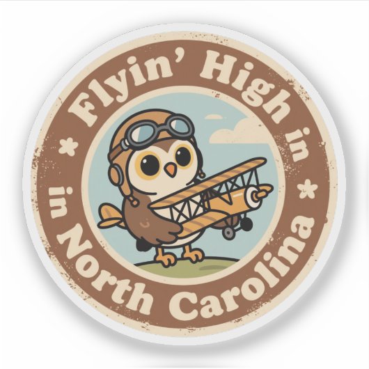 Retro North Carolina Badge_ Uil met miniatuur luch Sticker (Voorkant)