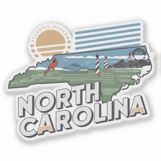Retro North Carolina State Car Sticker (Voorkant)