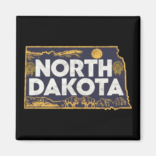 Retro North Dakota Silhouet Magneet (Voorkant)