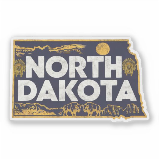 Retro North Dakota State Car Sticker (Voorkant)