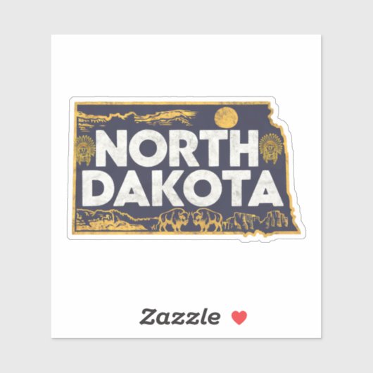 Retro North Dakota State Car Sticker (Vel)
