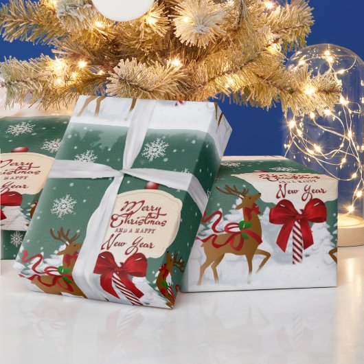 Retro North Pole Reindeer Kerstmis Cadeaupapier (Feestdagen)