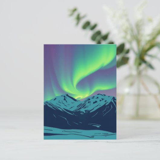 Retro Northern Lights Aurora Borealis Mountain Briefkaart (Staand voorkant)