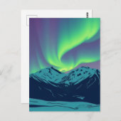 Retro Northern Lights Aurora Borealis Mountain Briefkaart (Voorkant / Achterkant)