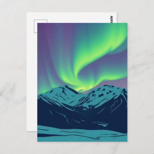 Retro Northern Lights Aurora Borealis Mountain Briefkaart (Voorkant / Achterkant)