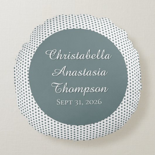 Retro Nostalgic Green Polka Dot Birth Stats Rond Kussen (Voorkant)