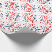 Retro Nostalgic Merry kerstsnowflakes script Cadeaupapier (Hoek)