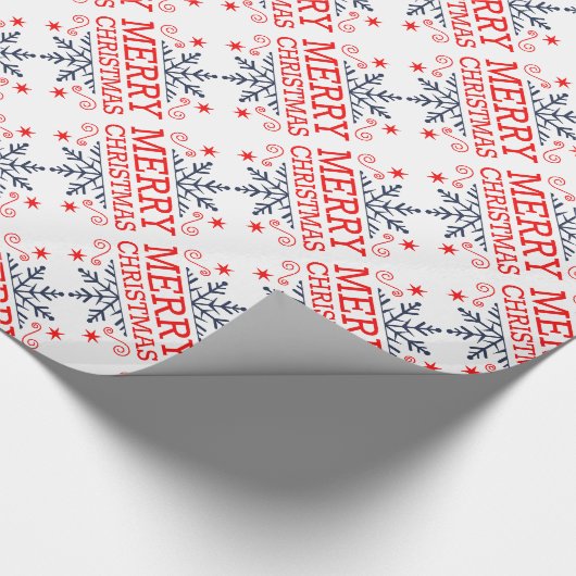 Retro Nostalgic Merry kerstsnowflakes script Cadeaupapier (Hoek)