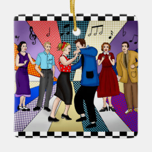 Retro Nostalgische couple Dansende Kerstmis uit 19 Keramisch Ornament