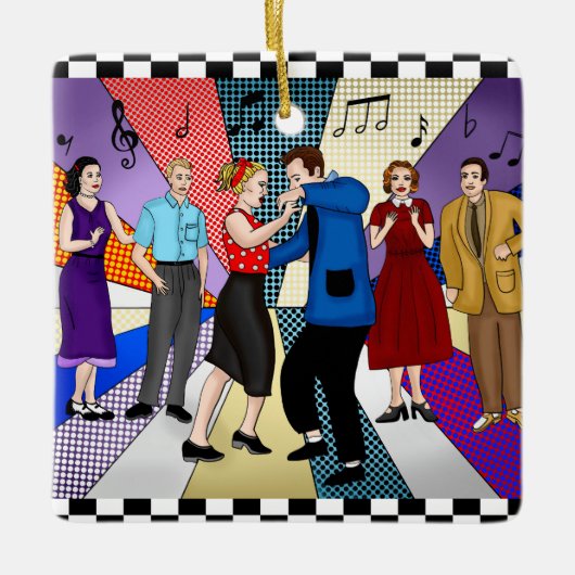 Retro Nostalgische couple Dansende Kerstmis uit 19 Keramisch Ornament (Voorkant)