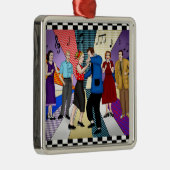 Retro Nostalgische couple Dansende Kerstmis uit 19 Metalen Ornament (Rechts)