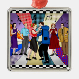 Retro Nostalgische couple Dansende Kerstmis uit 19 Metalen Ornament