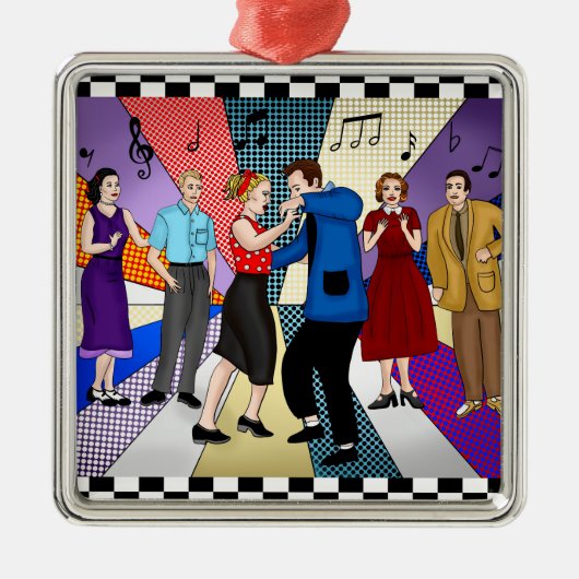 Retro Nostalgische couple Dansende Kerstmis uit 19 Metalen Ornament (Voorkant)