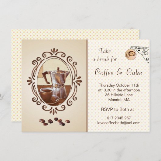 Retro nostalgische koffiezetapparaat & cup party I Kaart (Voorkant / Achterkant)