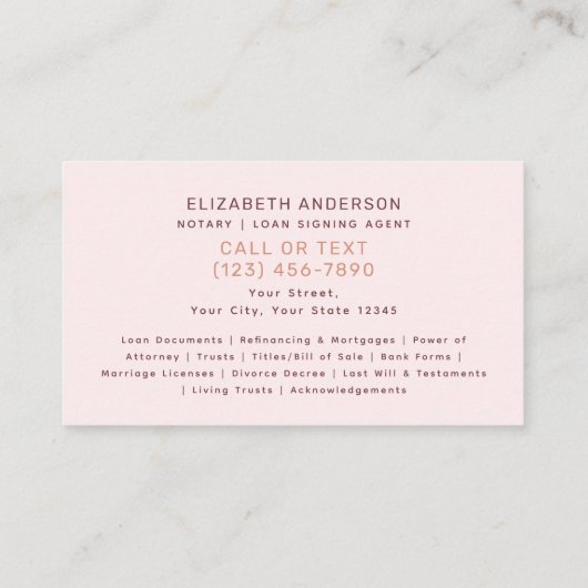 Retro notaris en ondertekenaar van leningen visitekaartje (Achterkant)