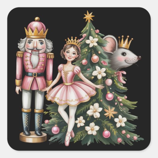 Retro Notenkraker Scene Vintage Kerst Matching  Vierkante Sticker (Voorkant)