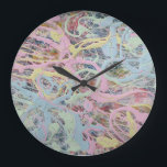 Retro Nouveau art Deco geïnspireerd pastel abstrac Grote Klok<br><div class="desc">Retro Nouveau Art Deco is een modern, modern, modern kunstschilderij abstract schilderij in pastelkleuren (roze, groen, blauw, geel). Het draaiende, getextureerde patroon werd geïnspireerd door klassieke papieren marmertechnieken, samen met romantisch kunstnieuw nieuw en kunstdecodesign. Het originele kunstwerk dat dit stuk wordt ontwikkeld van werd gemaakt van vrij-stromende emulsie en acrylverf...</div>