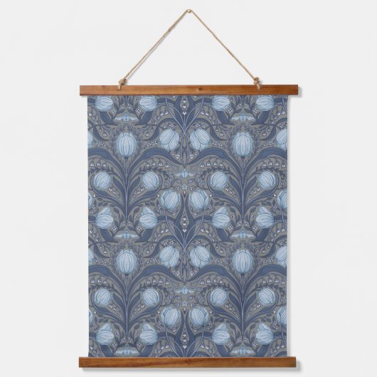 Retro Nouveau Tulips in blue and pewter Hangend Wandkleed (Voorkant)