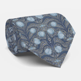 Retro Nouveau Tulips in blue and pewter Stropdas