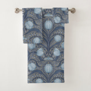 Retro nouveau tulpen in blauw en tin bad handdoek