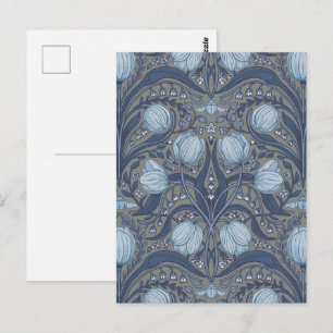 Retro Nouveau Tulpen in blauw en tin Briefkaart