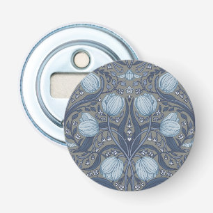 Retro Nouveau tulpen in blauw en tin Button Flesopener