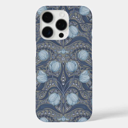 Retro Nouveau tulpen in blauw en tin Case-Mate iPhone Case (Achterkant)