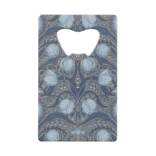 Retro Nouveau Tulpen in blauw en tin Creditkaart Flessenopener