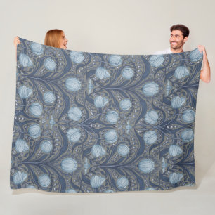 Retro Nouveau tulpen in blauw en tin Fleece Deken
