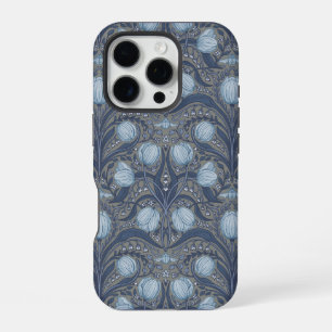 Retro Nouveau tulpen in blauw en tin iPhone 16 Pro Hoesje